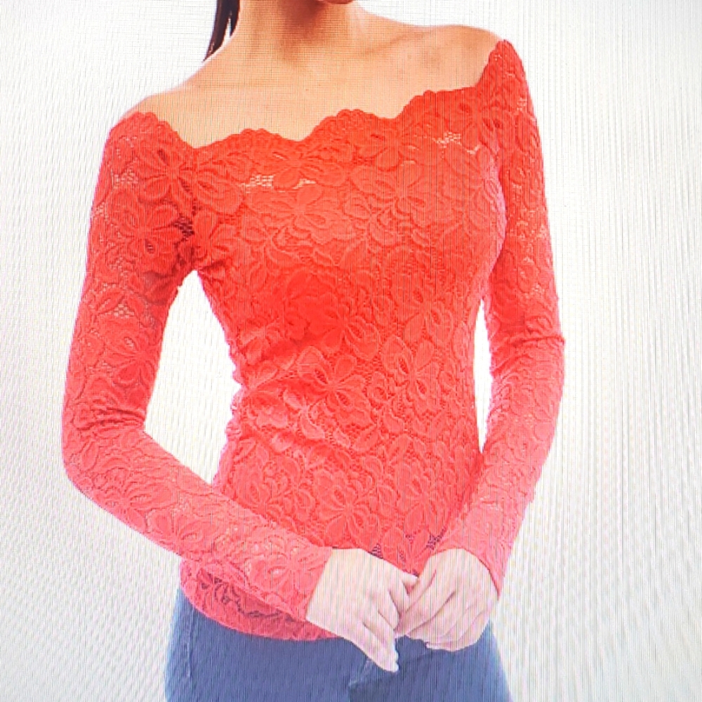 Red floral lace off shoulder top